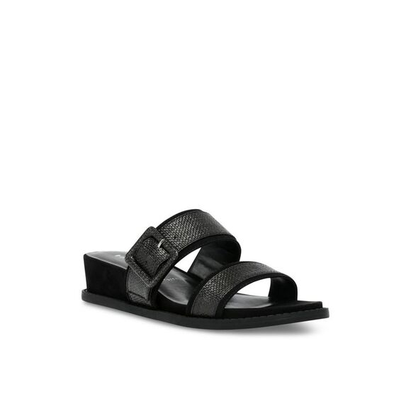 ANNE KLEIN Shoes - ANNE KLEIN Womens Black Brenda Round Toe Wedge Slip On Slide Sandals 10.5 M
